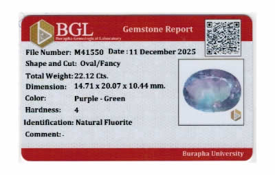 22.11カラットの天然マルチカラー蛍石、楕円形、SI