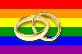 結婚指輪付き LGBT プライド フラッグ