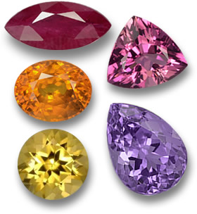 燃えるような色の宝石: ルビー、ピンク トルマリン、オレンジ サファイア、アメジスト、ゴールデン ベリル