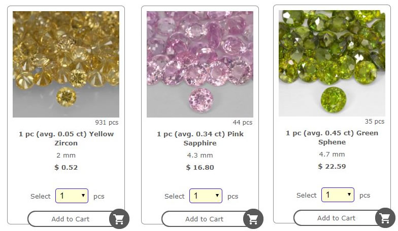 GemSelect で販売されている宝石のロット単位を示す写真