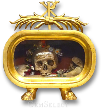 黄金の聖遺物箱に入ったローマの聖バレンタインの頭蓋骨