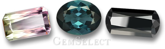 GemSelectのスイカ、ブルー、ブラックのトルマリンジェムストーン