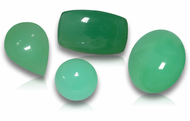 Loose Chrysoprase Gemstones: Natural, Polished, Faceted and Cabochons