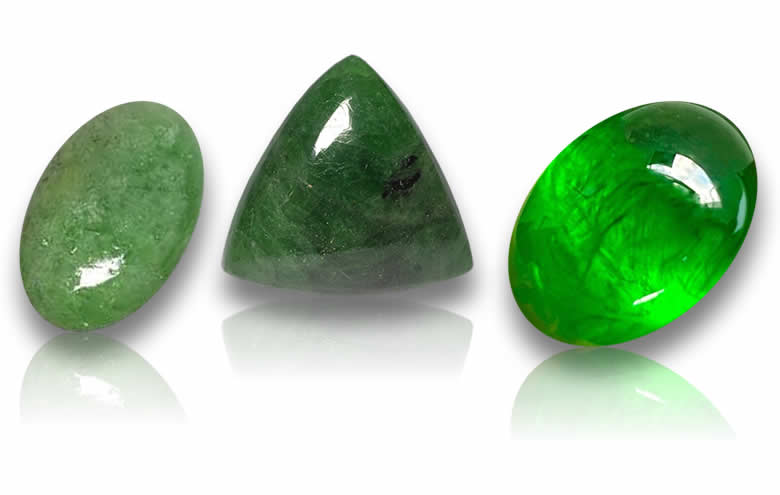 Green Garnet Cabochons: Round, Oval, Cushion, Tsavorite, Demantoid, Grossular Garnet Cabochons