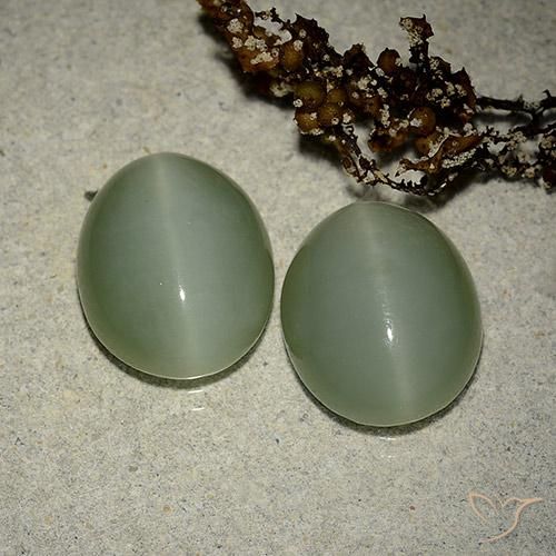 10.64カラットの天然ミディアム薄いグリーンActinolite Cat's Eye（13.3×10.8 mm・オーバルカット）