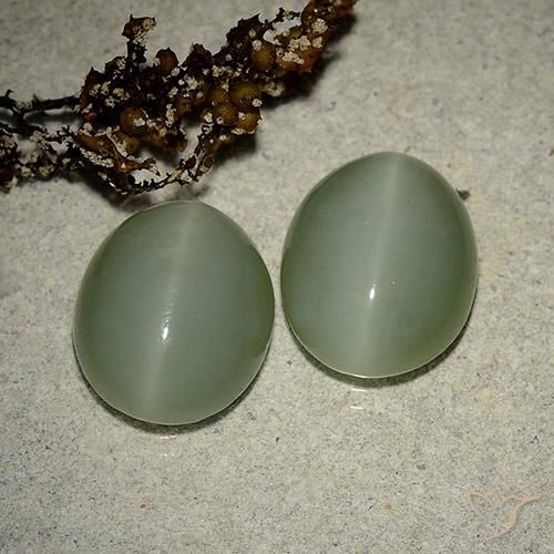 10.64カラットの天然ミディアム薄いグリーンActinolite Cat's Eye（13.3×10.8 mm・オーバルカット）