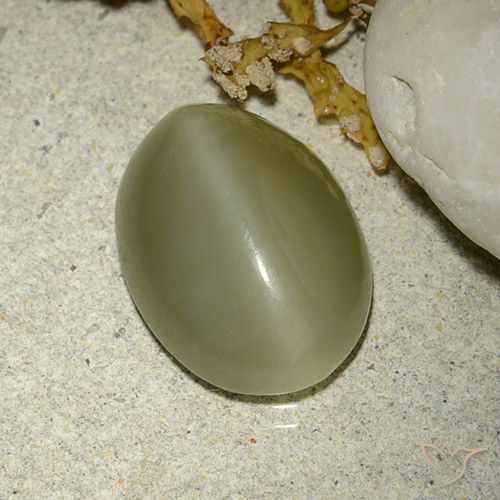 5.88ct 天然 黄みがかったグリーン アクチノライト キャッツアイ, 楕円形, 半透明