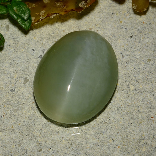 4.86カラットの天然ミディアムグリーンActinolite Cat's Eye（13.2×10.6 mm・オーバルカット）