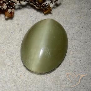 5.10カラットの天然黄色がかった緑Actinolite Cat's Eye（14.4×11.2 mm・オーバルカット）