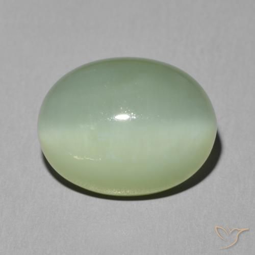 6.08ct 天然 薄いイエローグリーン アクチノライト キャッツアイ, 楕円形, 半透明