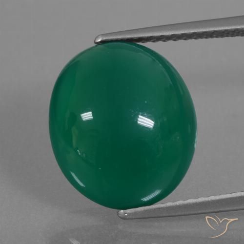 6.42ct 天然 ミディアムディープグリーン 瑪瑙, 楕円形, 半透明