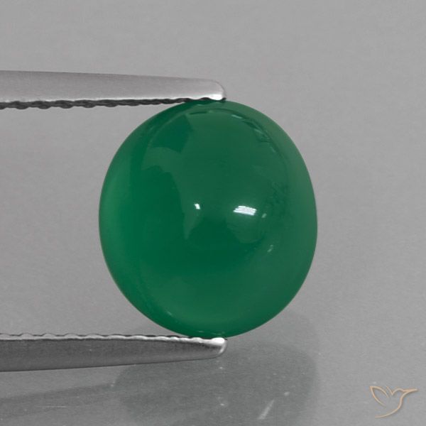 3.09ct 天然 ミディアムグリーン 瑪瑙, 楕円形, 半透明