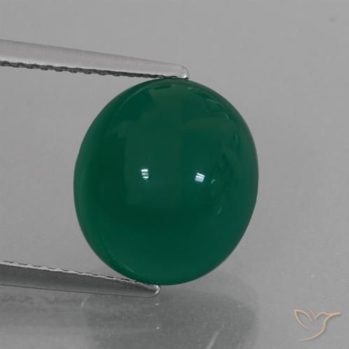 6.73ct 天然 ミディアムダークグリーン 瑪瑙, 楕円形, 半透明