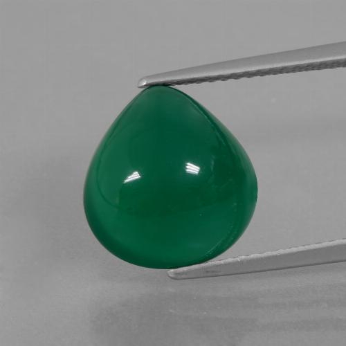 6.45カラットの天然ミディアムグリーンアゲート（12.1×11.5 mm・洋梨の形）