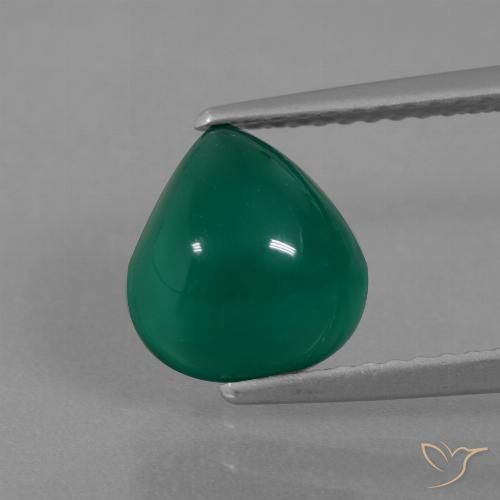 2.47ct 天然 ミディアムダークグリーン 瑪瑙, 洋梨の形, 半透明