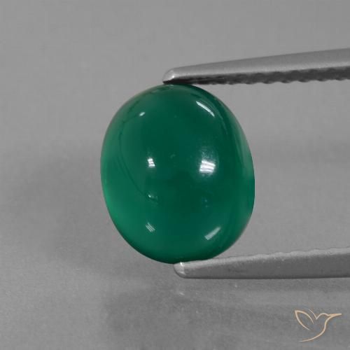 2.46ct 天然 ミディアムディープグリーン 瑪瑙, 楕円形, 半透明