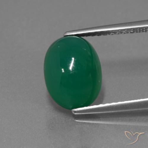 3.49ct 天然 ミディアムディープグリーン 瑪瑙, 楕円形, 半透明