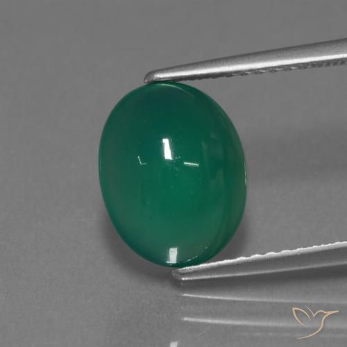 3.23ct 天然 ミディアムグリーン 瑪瑙, 楕円形, 半透明