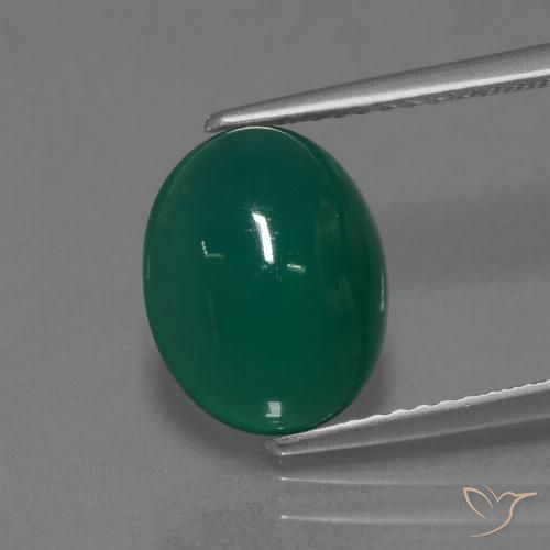 3.76ct 天然 ミディアムダークグリーン 瑪瑙, 楕円形, 半透明