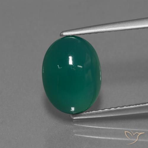 3.18ct 天然 ミディアムダークグリーン 瑪瑙, 楕円形, 半透明