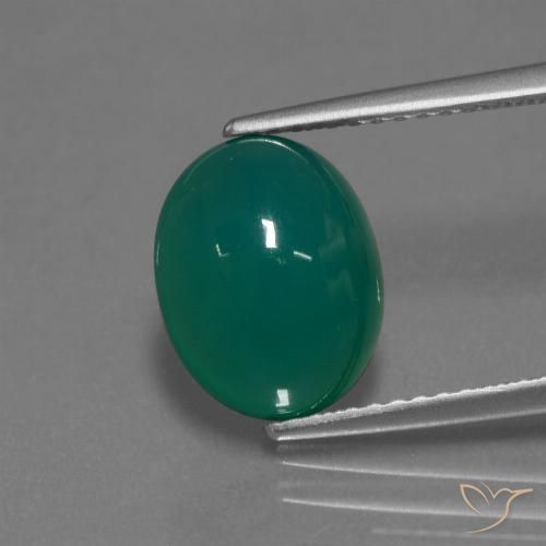 3.50ct 天然 ミディアムグリーン 瑪瑙, 楕円形, 半透明