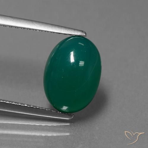 3.69ct 天然 ミディアムダークグリーン 瑪瑙, 楕円形, 半透明