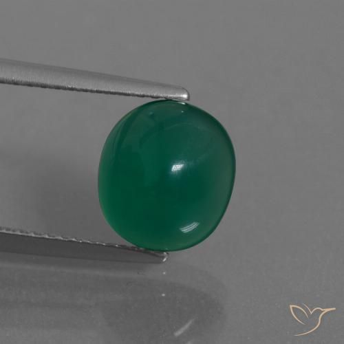2.99ct 天然 ミディアムディープグリーン 瑪瑙, 楕円形, 半透明