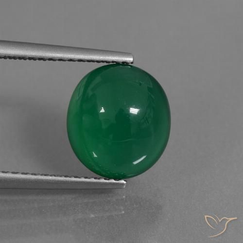 3.34ct 天然 ミディアムディープグリーン 瑪瑙, 楕円形, 半透明