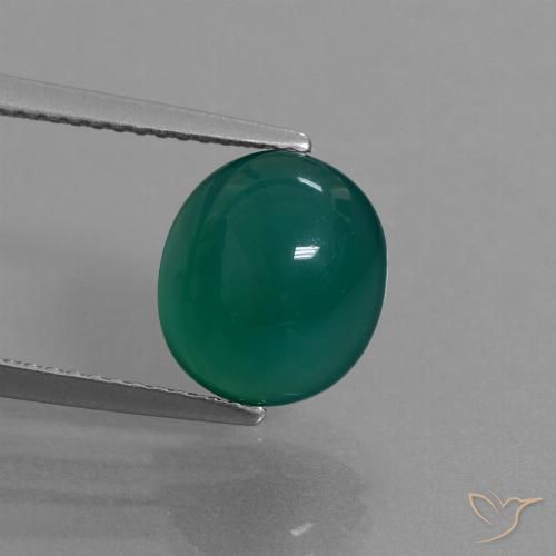3.96ct 天然 ミディアムダークグリーン 瑪瑙, 楕円形, 半透明