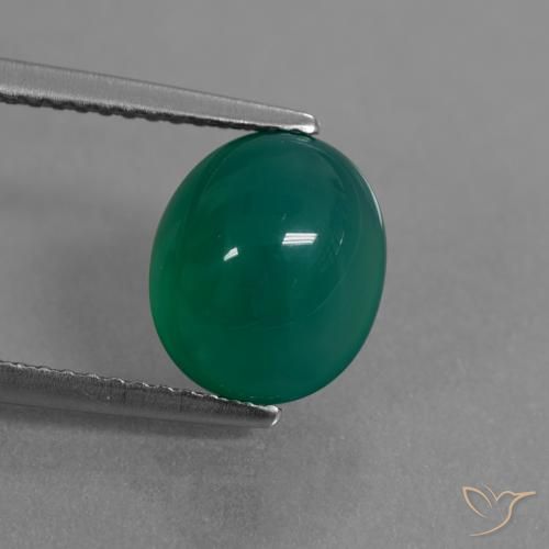 3.31ct 天然 ミディアムダークグリーン 瑪瑙, 楕円形, 半透明