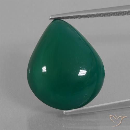 12.92ct 天然 ミディアムダークグリーン 瑪瑙, 洋梨の形, 半透明