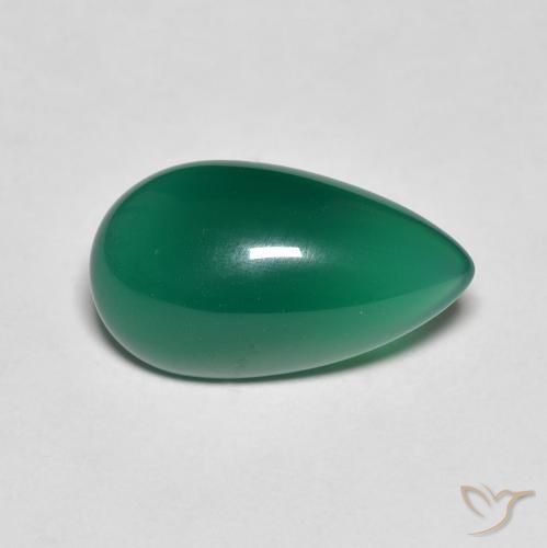 3.75ct 天然 ミディアムダークグリーン 瑪瑙, 洋梨の形, 半透明