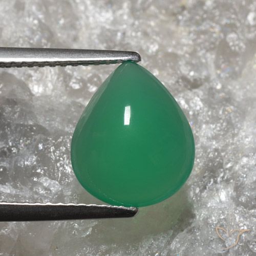 3.01ct 天然 ウォームグリーン 瑪瑙, 洋梨の形, 半透明