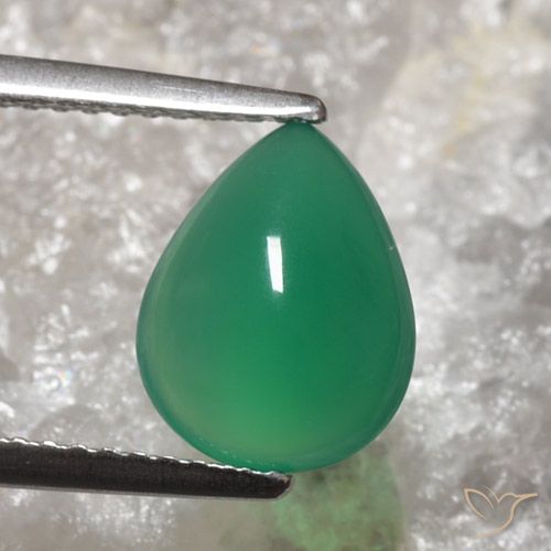 2.04ct 天然 ウォームグリーン 瑪瑙, 洋梨の形, 半透明