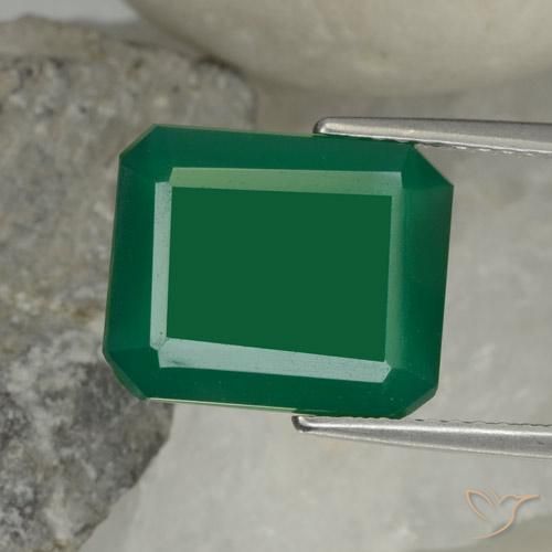 4.95ct 天然 黄みがかったグリーン 瑪瑙, エメラルドカット, 半透明