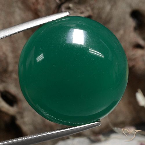 19.81ct 天然 ミディアムダークグリーン 瑪瑙, ラウンド, 半透明