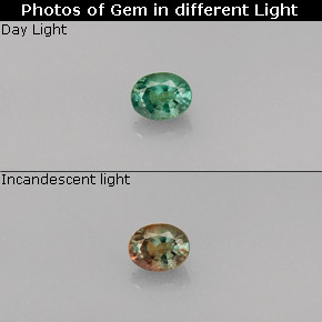 0.26カラットの天然グリーン/レッドアレキサンドライト、オーバルカット、VVS-VS