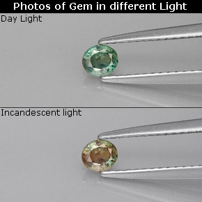 0.25カラットの天然グリーン/レッドアレキサンドライト、オーバルカット、VVS-VS