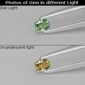 0.20カラットの天然グリーン/レッドアレキサンドライト、オーバルカット、VS