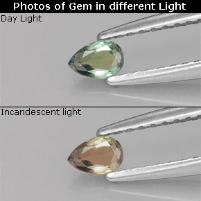 0.16カラットの天然グリーン/レッドアレキサンドライト、洋梨の形、VVS-VS