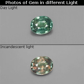 0.12カラットの天然グリーン/レッドアレキサンドライト、オーバルカット、VS