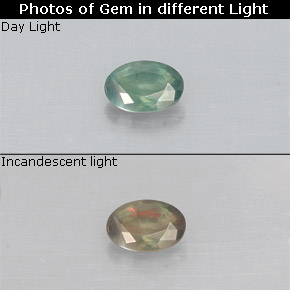 0.15カラットの天然グリーン/レッドアレキサンドライト（3.9×2.8 mm・オーバルカット）