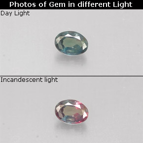 0.10カラットの天然グリーン/レッドアレキサンドライト（3.3×2.5 mm・オーバルカット）
