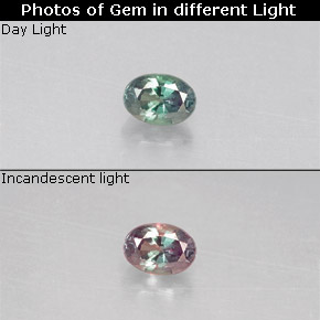 0.10カラットの天然グリーン/レッドアレキサンドライト、オーバルカット、VS