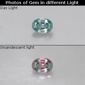 0.13カラットの天然グリーン/レッドアレキサンドライト、オーバルカット、VS