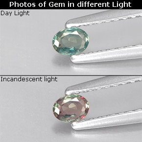 0.12カラットの天然グリーン/レッドアレキサンドライト、オーバルカット、VS