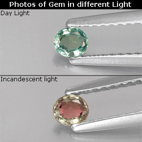 0.15カラットの天然グリーン/レッドアレキサンドライト、オーバルカット、VS