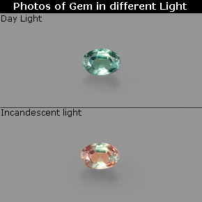 0.10カラットの天然グリーン/レッドアレキサンドライト、オーバルカット、VS