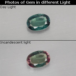 0.25カラットの天然グリーン/レッドアレキサンドライト（4.6×3.3 mm・オーバルカット）