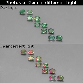 カラットの天然グリーン/レッドアレキサンドライト（3.5×2.5 mm・オーバルカット）